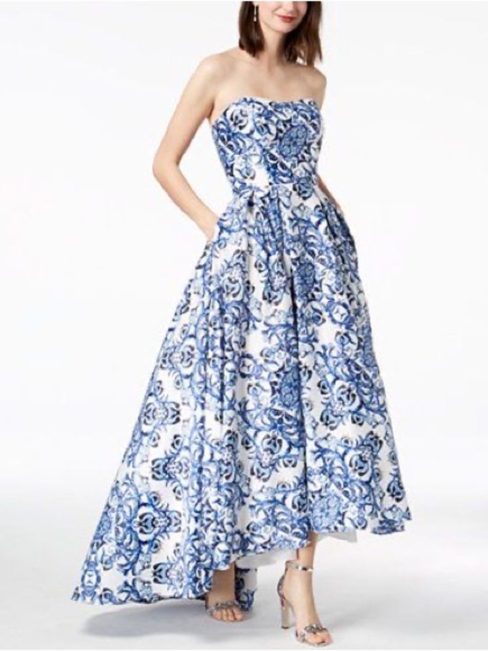 betsy and adam blue floral dress & | Dresses | Betsy Adam Strapless White With Print The Oxford Bolero (Size):XL sizechart_Dresses Women's Mitchell & Ness This off